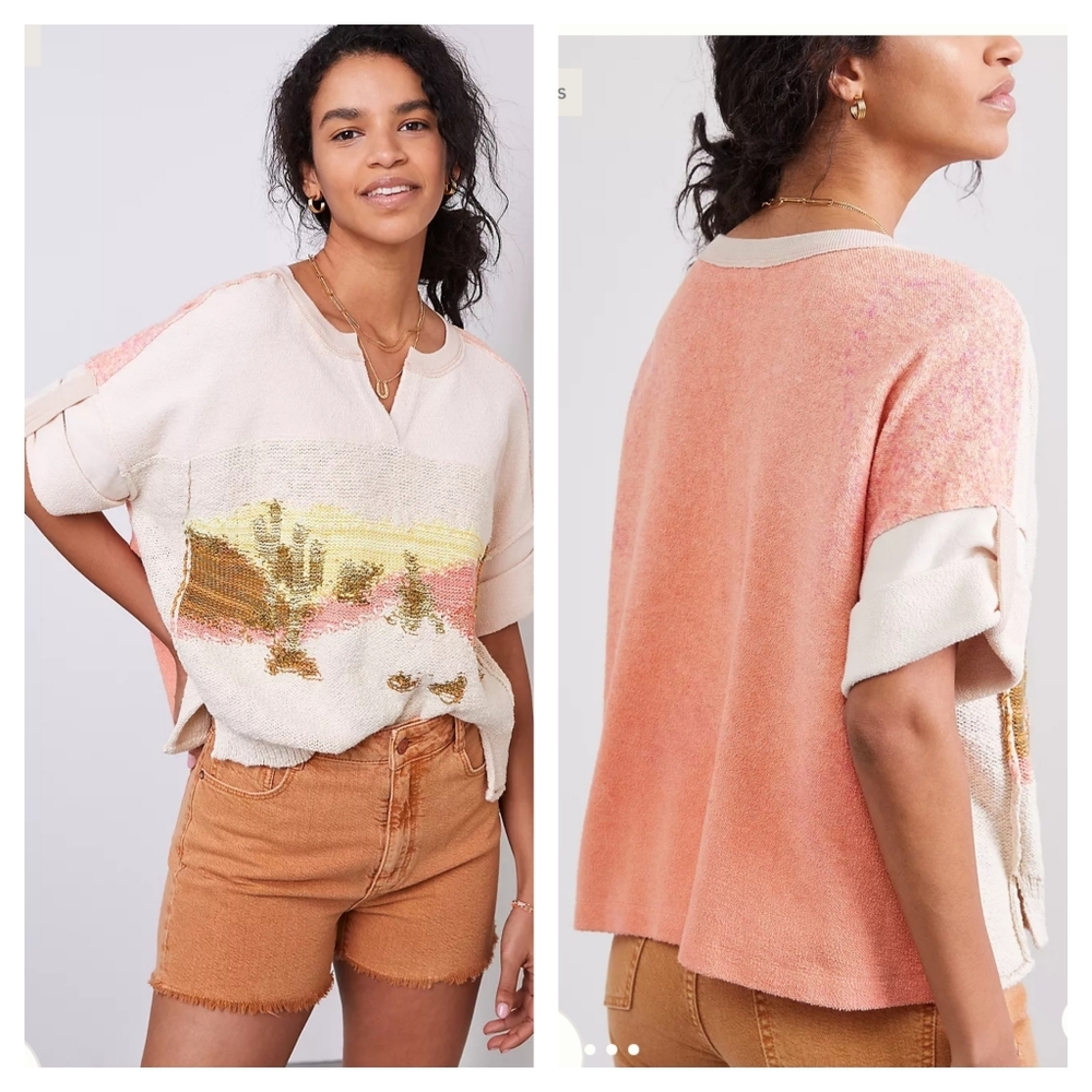 Anthropologie Pilcro Desert Intarsia Sweater Tee Small